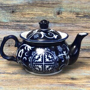 Bombay 4" Coffee Tea Pot With Lid Porcelain Blue & White